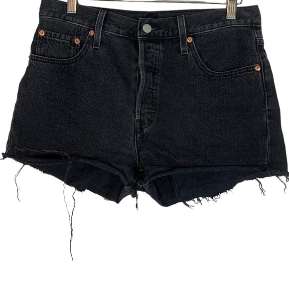 Levis 501 High Waist Cut Off Jean Shorts Size 29 Black - Picture 1 of 9